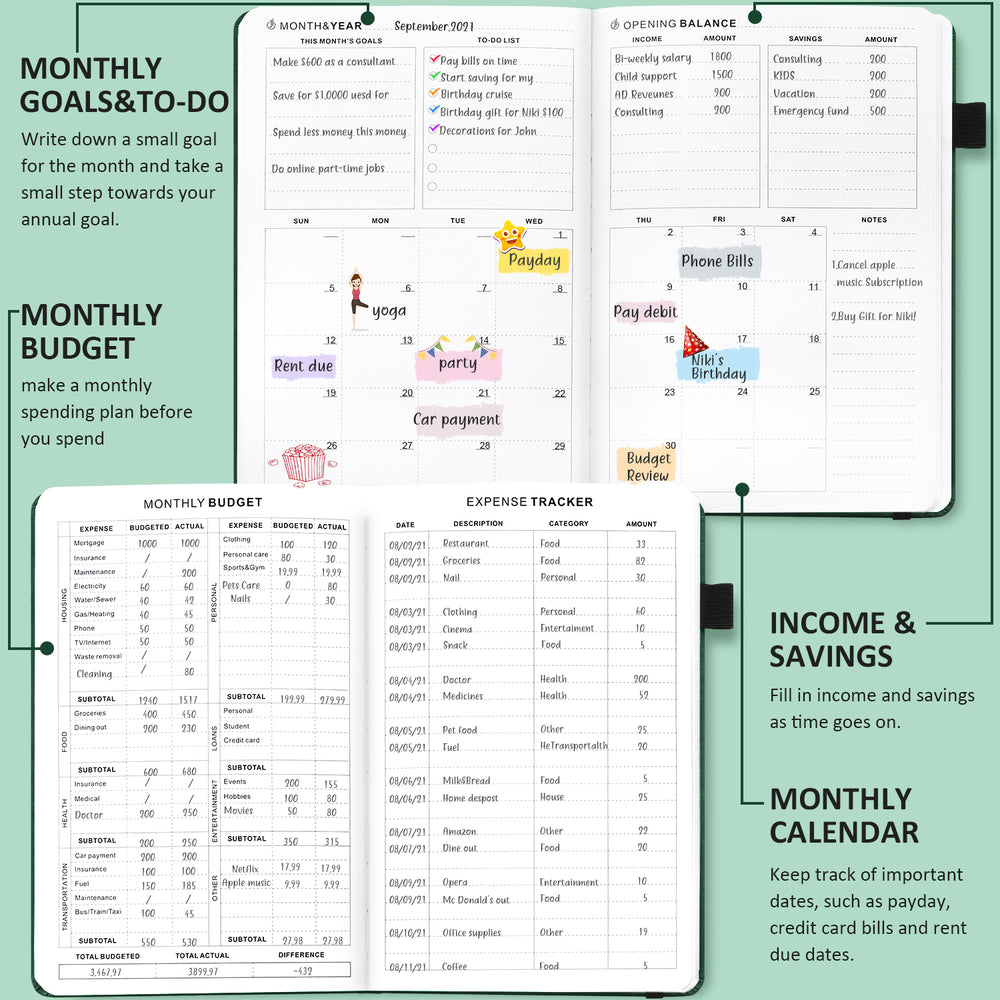 JUBTIC 2024 Budget Planner wiith Cash Envelopes, Monthly Budget Book with  Bill Organizer. Undated Financial Planner Budget Book and Expense Tracker