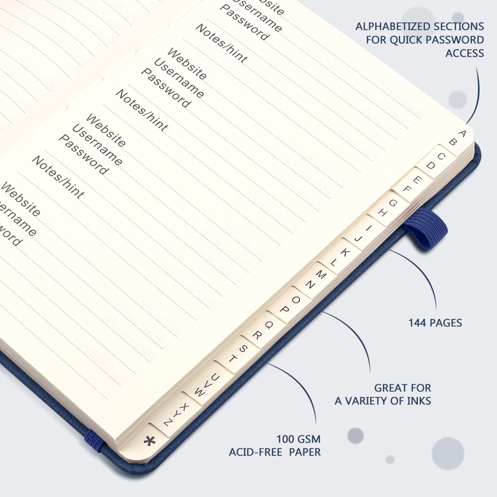 Password Book with Tabs (Medium Size),Navy Blue