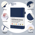Password Book with Tabs (Medium Size),Navy Blue